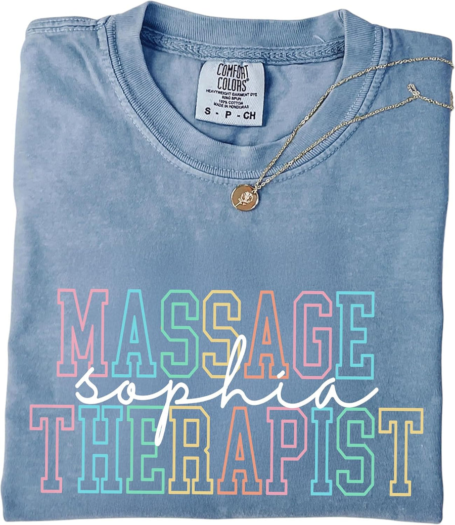 Custom Massage Therapist Shirt with Name, Personalized Spa Therapy T-Shirt, Wellness Practitioner Top, Relaxation Healing