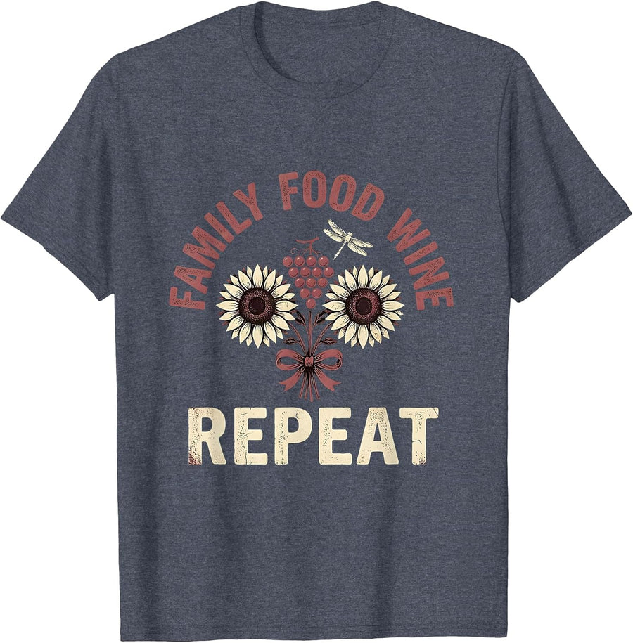 Family Food Wine Repeat Italian Life Design T-Shirt - Heather Blue