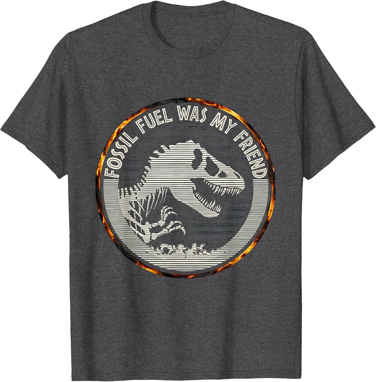 Fossil Fuel Was My Friend Dinosaur Design T-Shirt - Dark Heather Grey