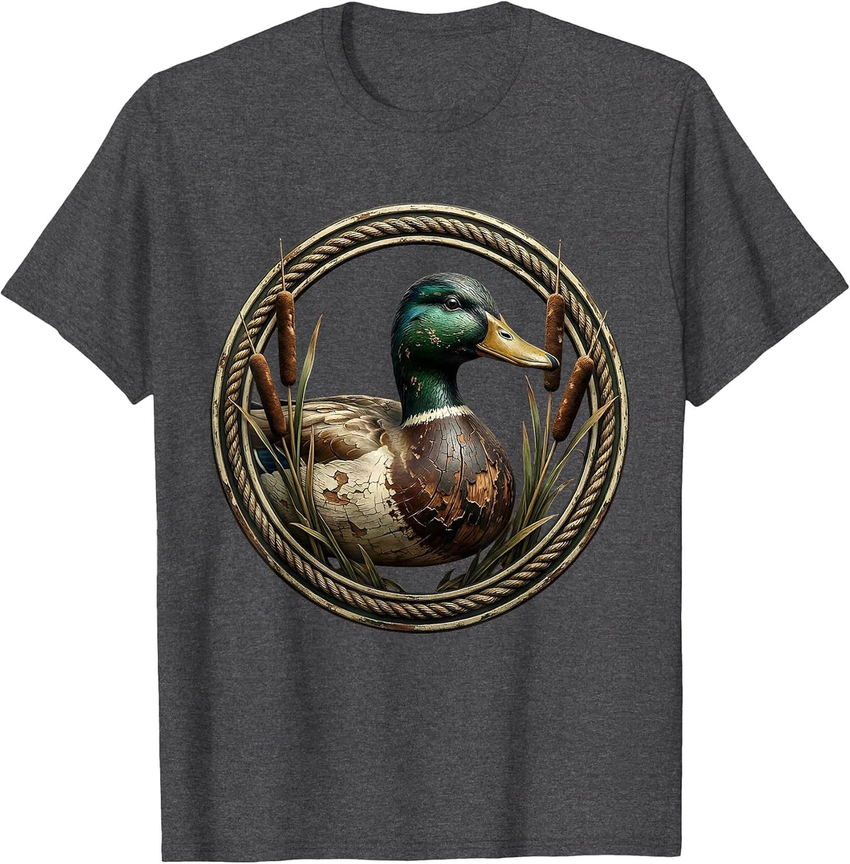 Duck Hunting Decoy Chipped Paint Illustration T-Shirt - Dark Heather Grey