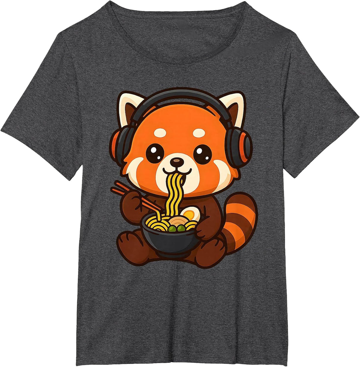 Red Panda Gaming Gamer Eating Ramen T-Shirt - Dark Heather Grey