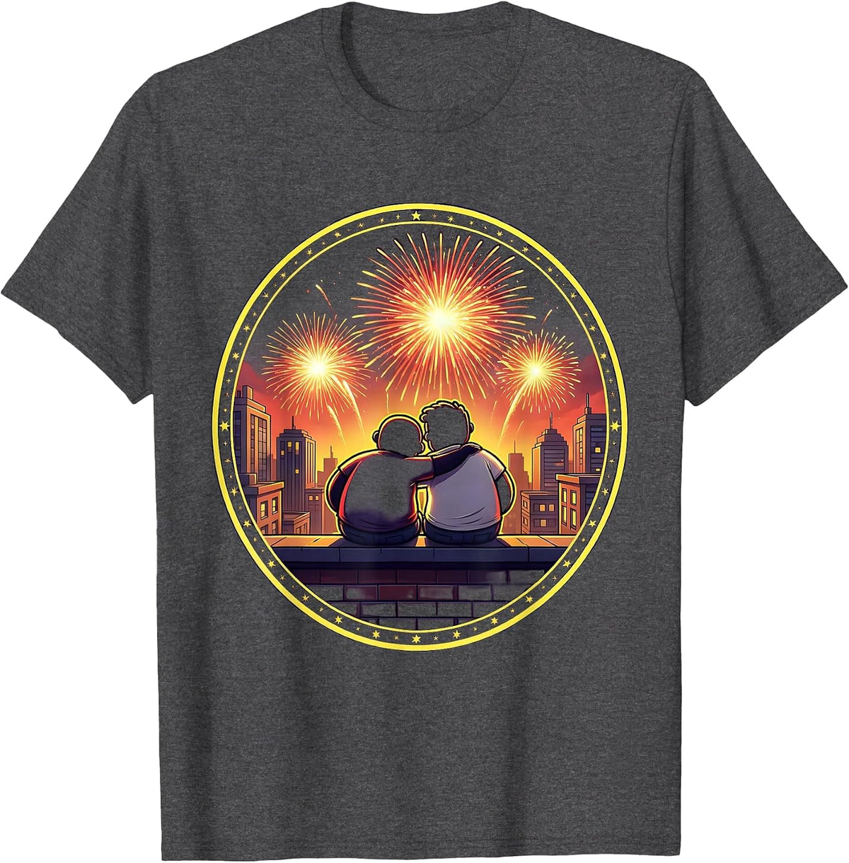 Rooftop Fireworks Couple I Love My Girlfriend T-Shirt - Dark Heather Grey