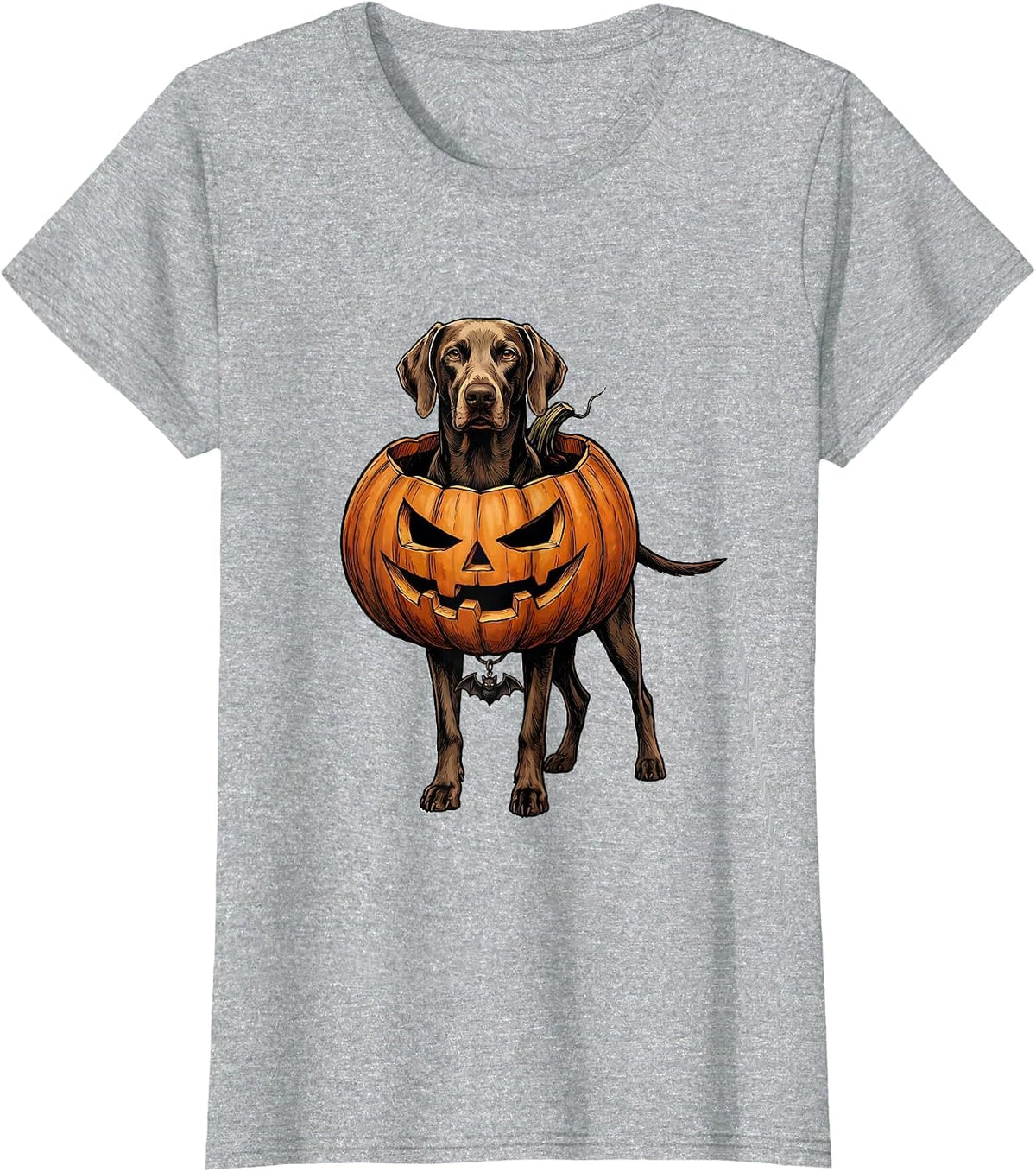 Women's Sleek Weimaraner Hollowed Pumpkin Halloween Dog Lover Humor T-Shirt - Heather Grey