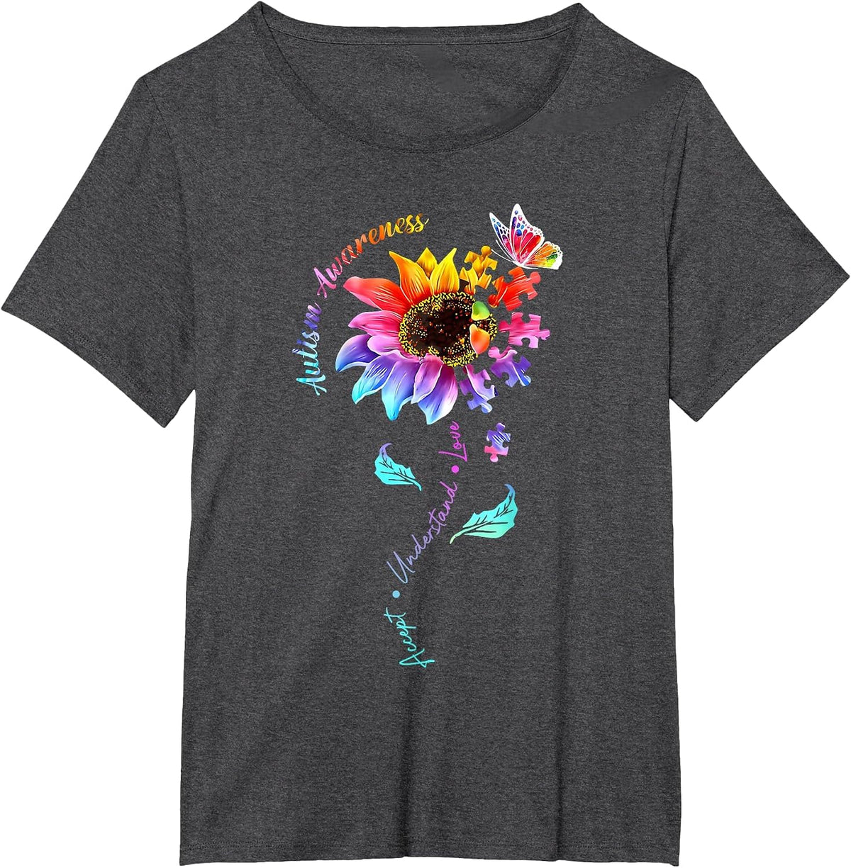 Autism Sunflower T-Shirt - Dark Heather Grey
