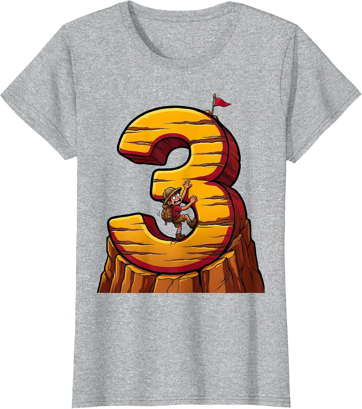 Third Grade Tiny Explorer Climbing Number Three T-Shirt - Heather Grey