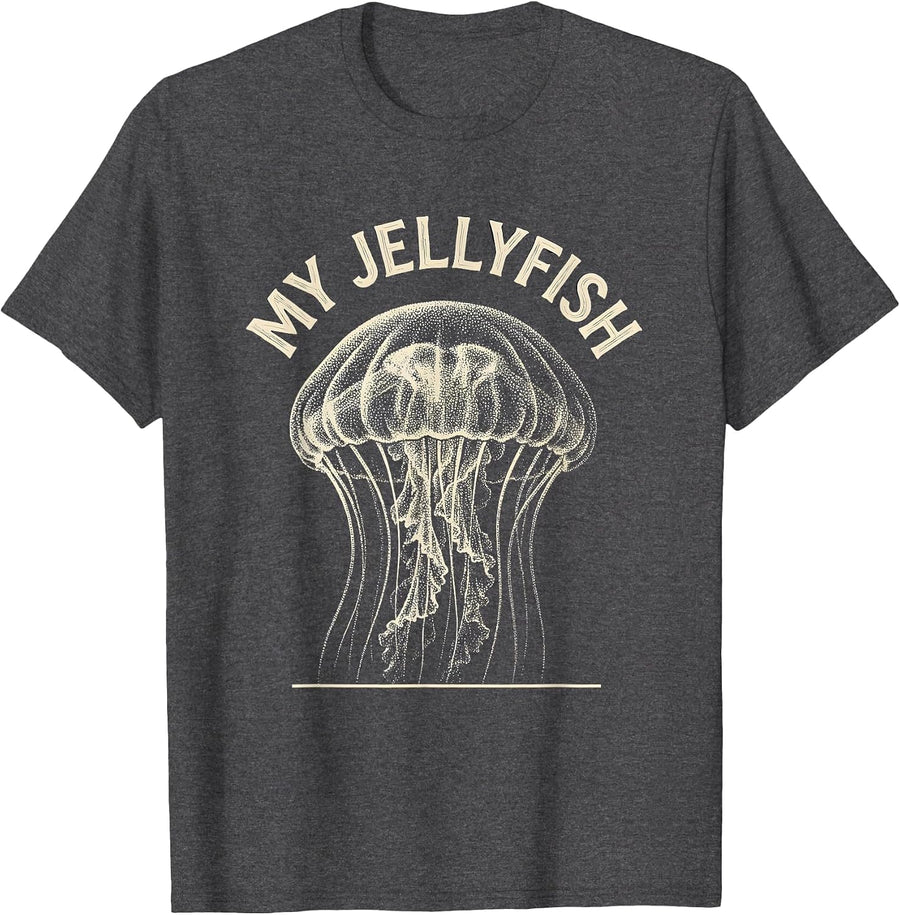 Men's My Jellyfish Naturalist Specimen Ocean Animal Lover Artwork T-Shirt - Dark Heather Grey