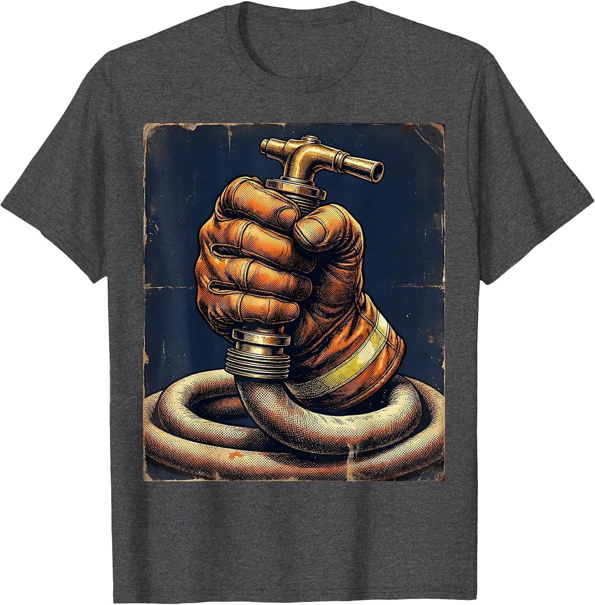 Fire Department Charged Hose Nozzle Grip Graphic T-Shirt - Dark Heather Grey