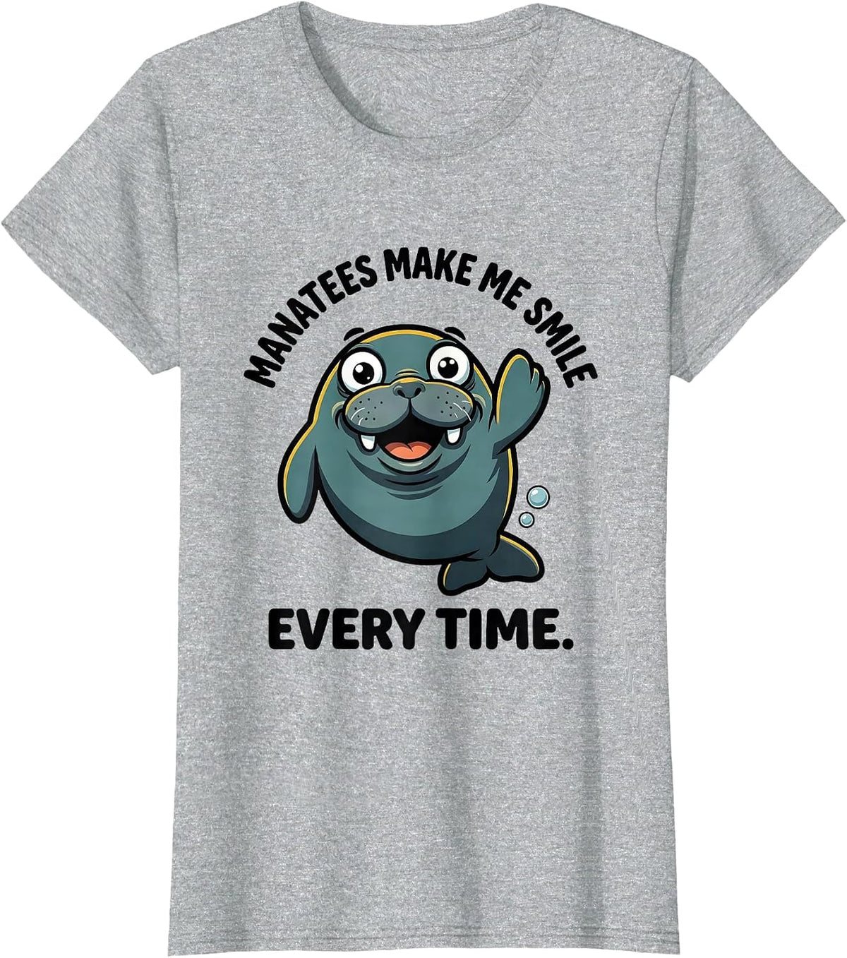 Manatees Make Me Smile Every Time Funny Crystal River T-Shirt - Heather Grey