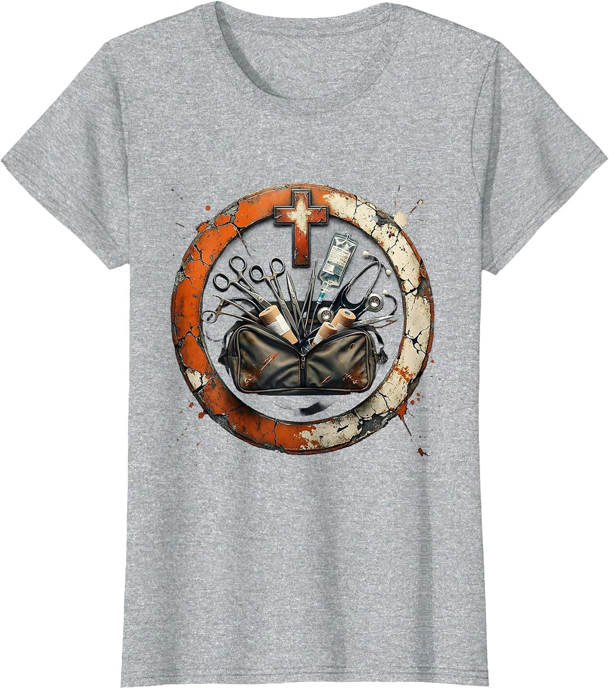 Women's EMT Trauma Bag Burst Medical Tools Graphic T-Shirt - Heather Grey