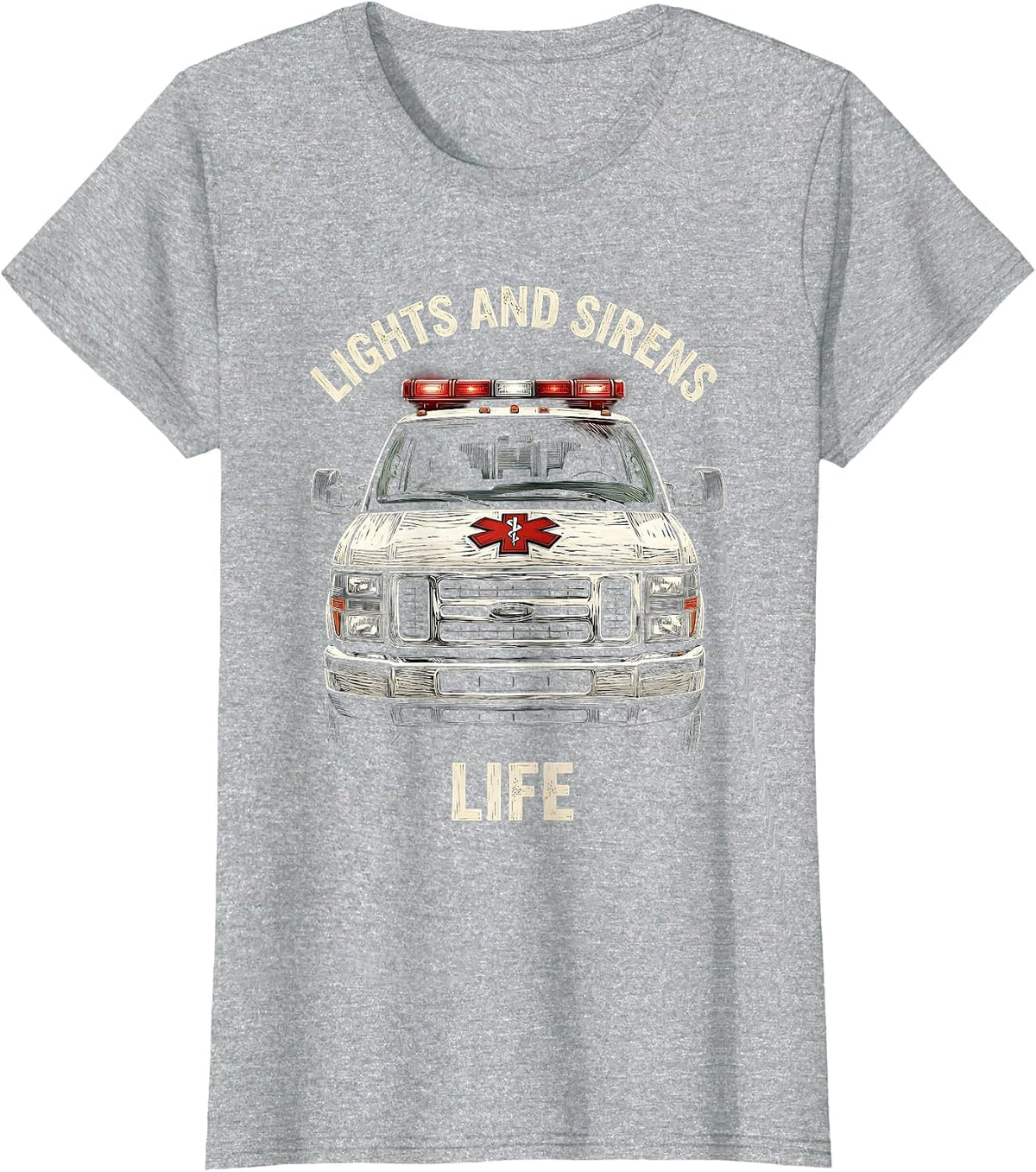 Women's Lights and Sirens Life EMT Graphic Design T-Shirt - Heather Grey