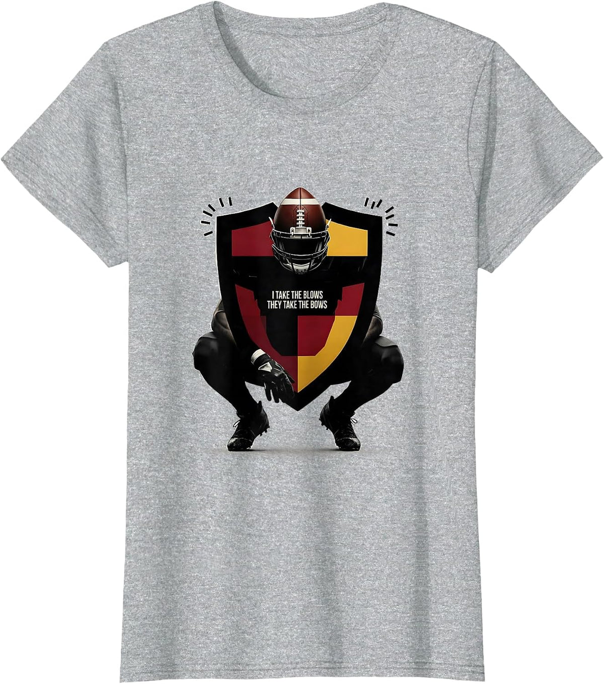 I Take The Blows They Take The Bows Funny Football Lineman T-Shirt - Heather Grey