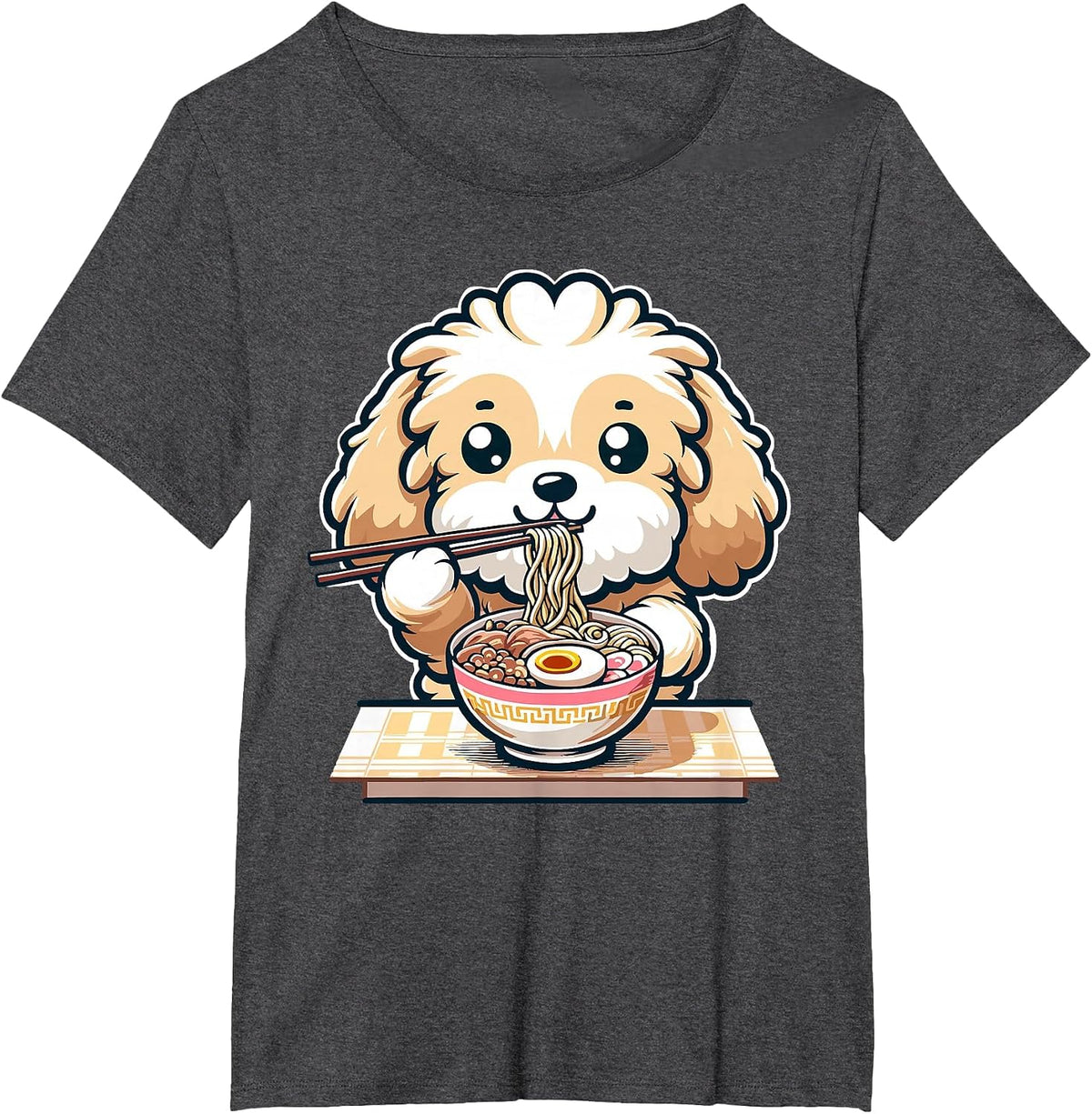 Cute Kawaii Cockapoo Eating Ramen Noodles Food Dog Lovers T-Shirt - Dark Heather Grey