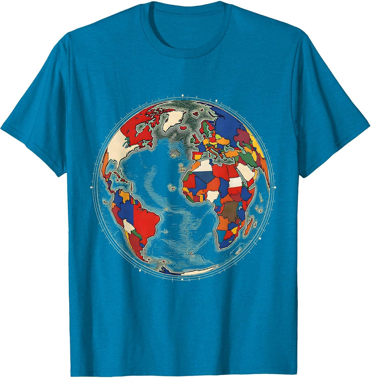 Global Flags Mosaic Geography Lover Travel Enthusiast T-Shirt - Sapphire Blue