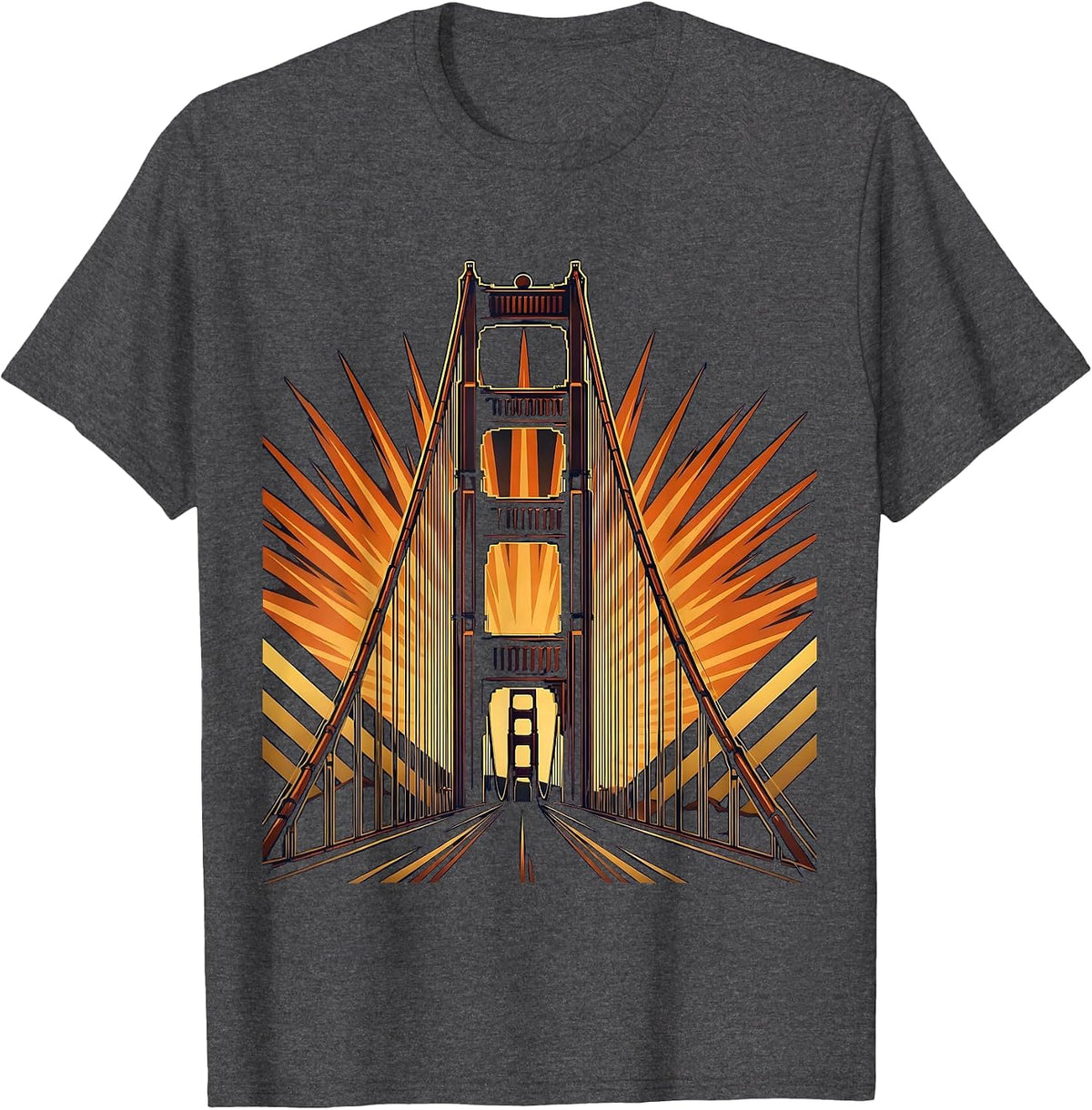 Golden Gate Bridge Dusk Illustration American Icon T-Shirt - Dark Heather Grey