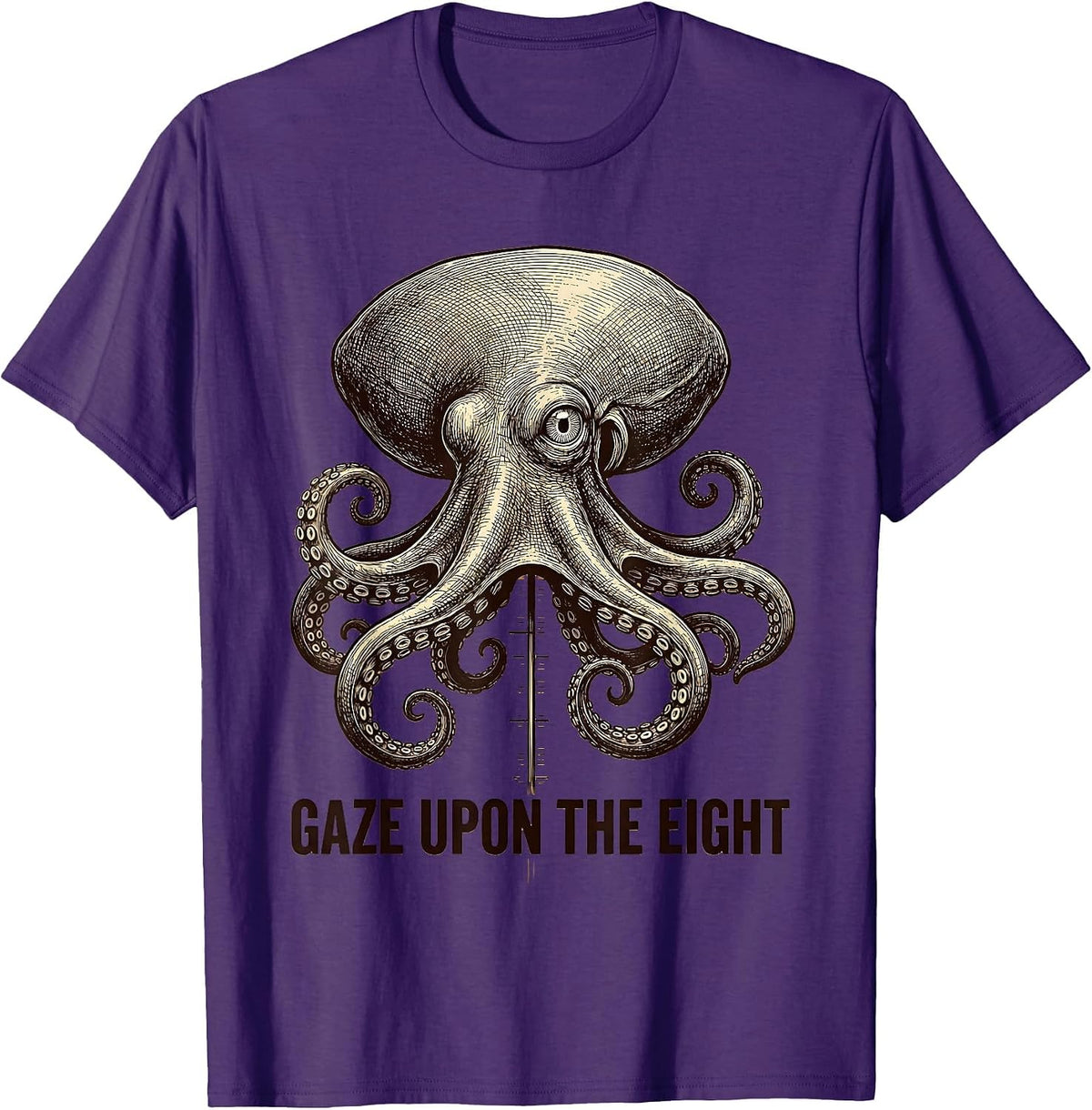 Men's Gaze Upon The Eight Crosshatch Octopus Lover Sea Creature T-Shirt - Purple