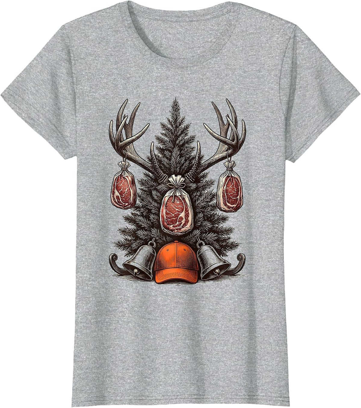 Antler Rack Christmas Tree Hunter Humor Gift T-Shirt - Heather Grey