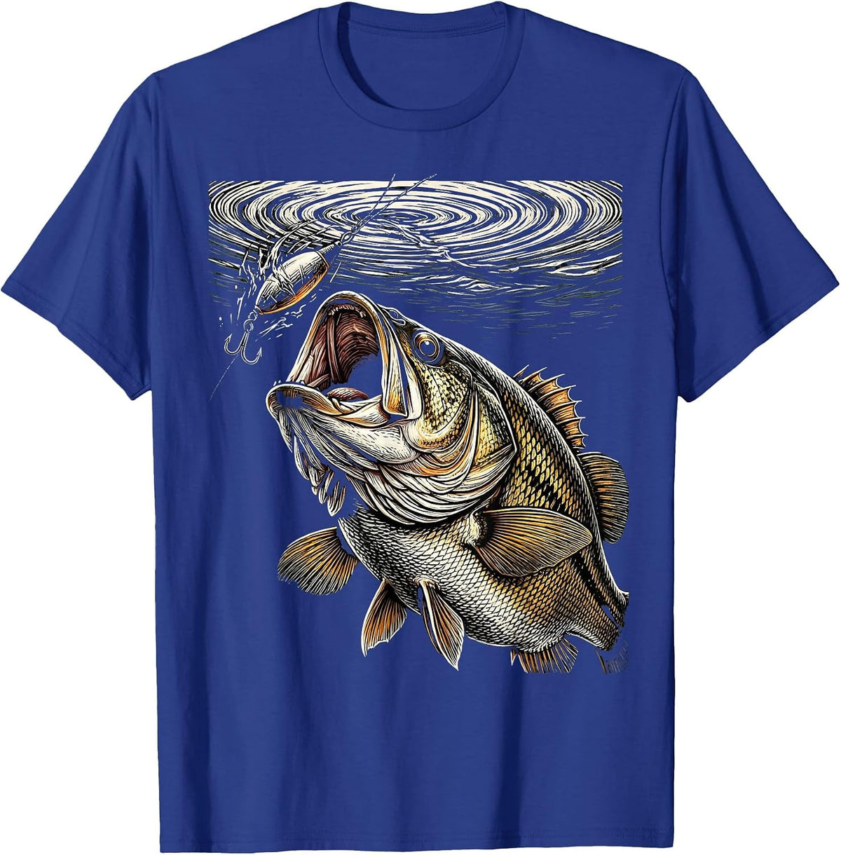 Bass Striking Lure Underwater View Fishing Graphic T-Shirt - Royal Blue