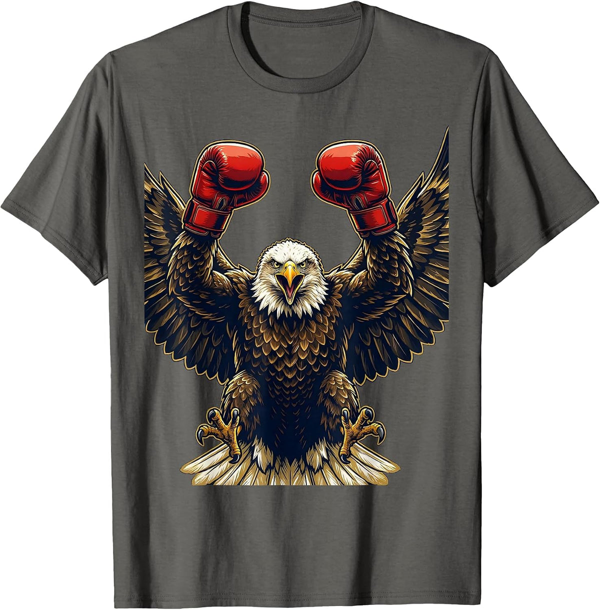 Eagle Boxing Gloves Raised Victory Graphic T-Shirt - Asphalt Grey
