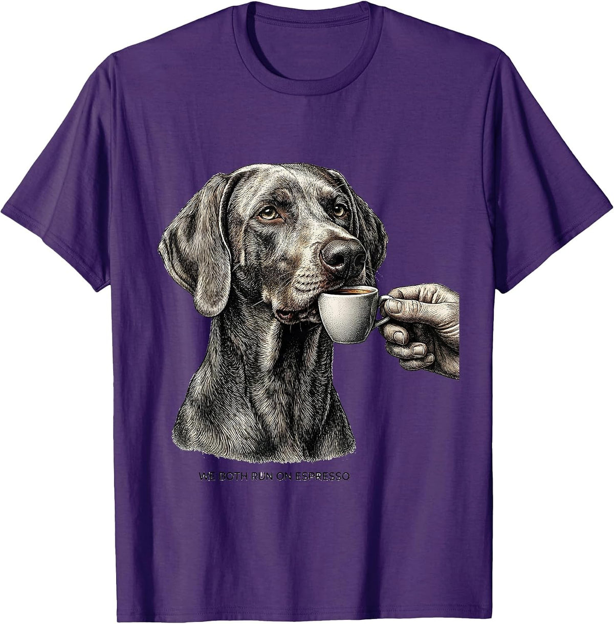 Men's We Both Run On Espresso Funny Weimaraner Dog Meme Humor T-Shirt - Purple