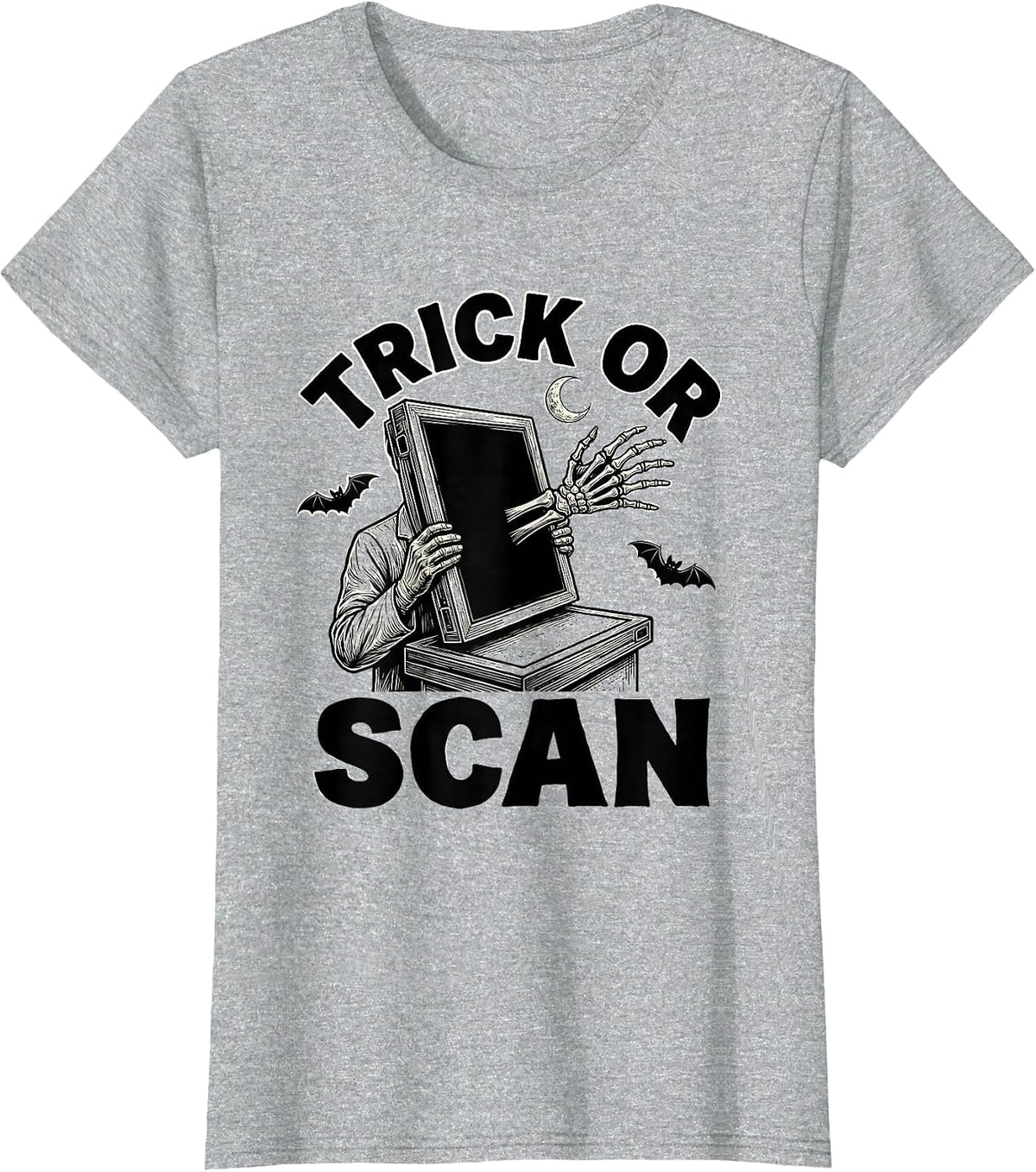 Women's Trick Or Scan Funny Radiologic Technologist Halloween Humor T-Shirt - Heather Grey