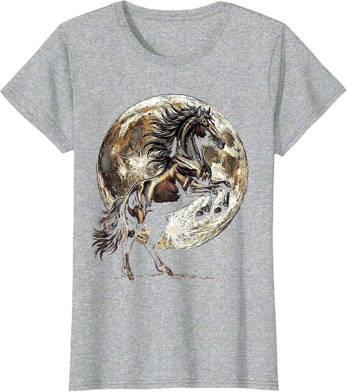 Rearing Horse Full Moon Western Rodeo Graphic T-Shirt - Heather Grey