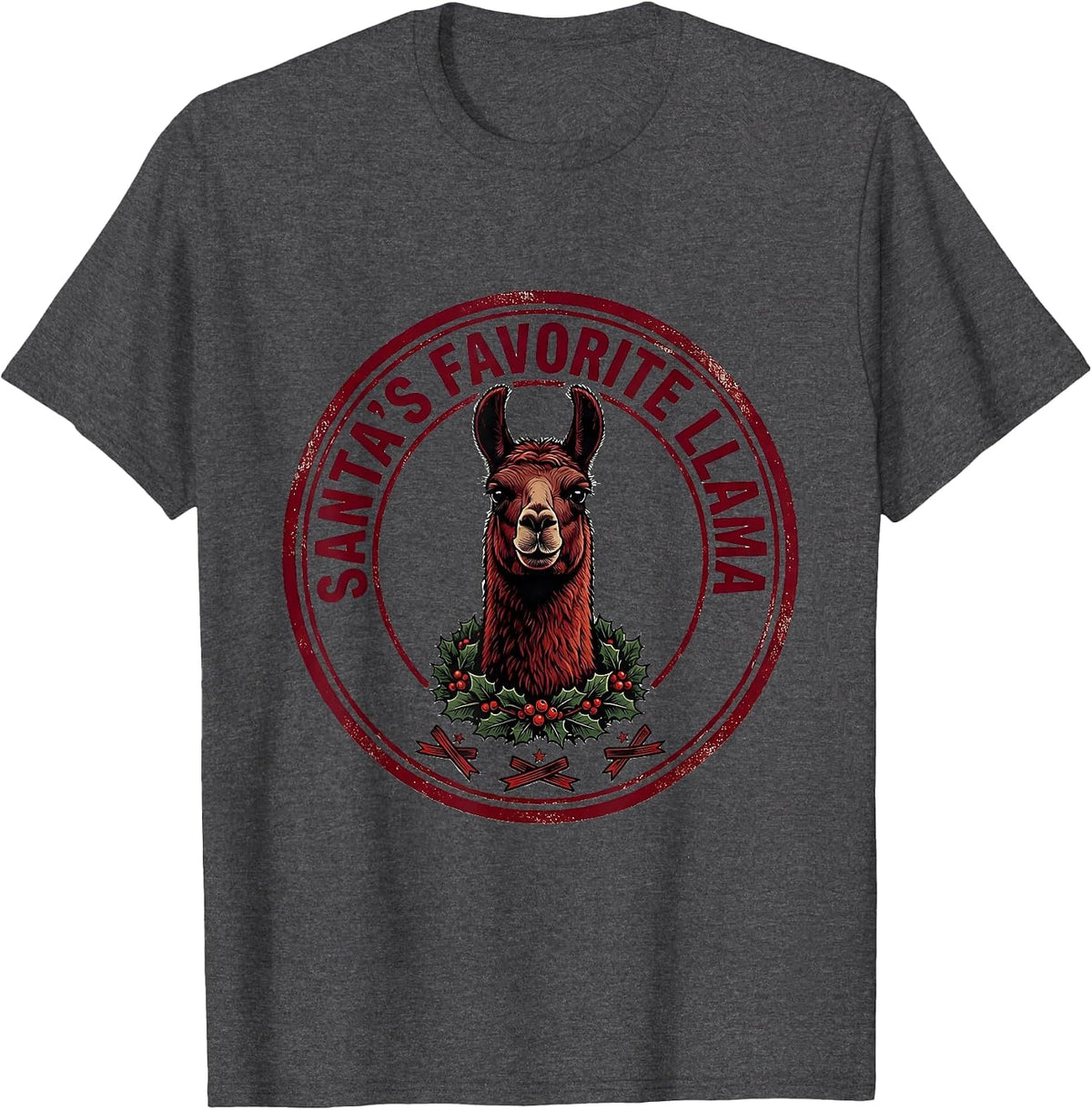 Men's Santa's Favorite Llama Funny Llama Christmas Animal Lover T-Shirt - Dark Heather Grey