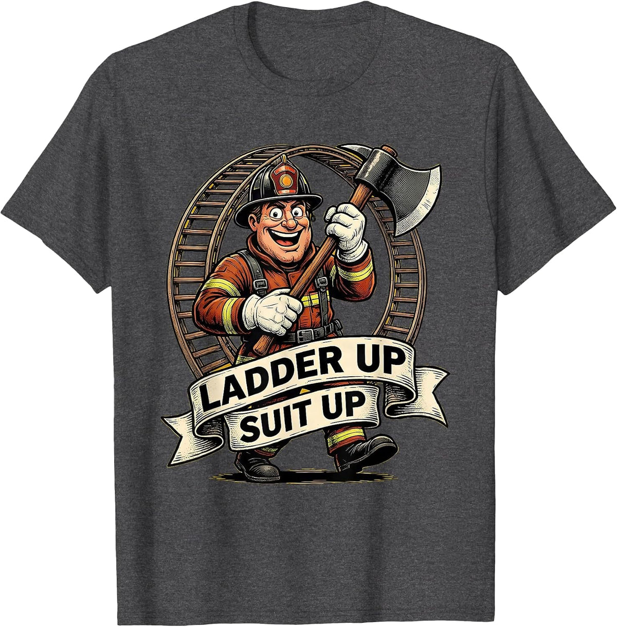Men's Ladder Up Suit Up Firefighter Graphic Design T-Shirt - Dark Heather Grey