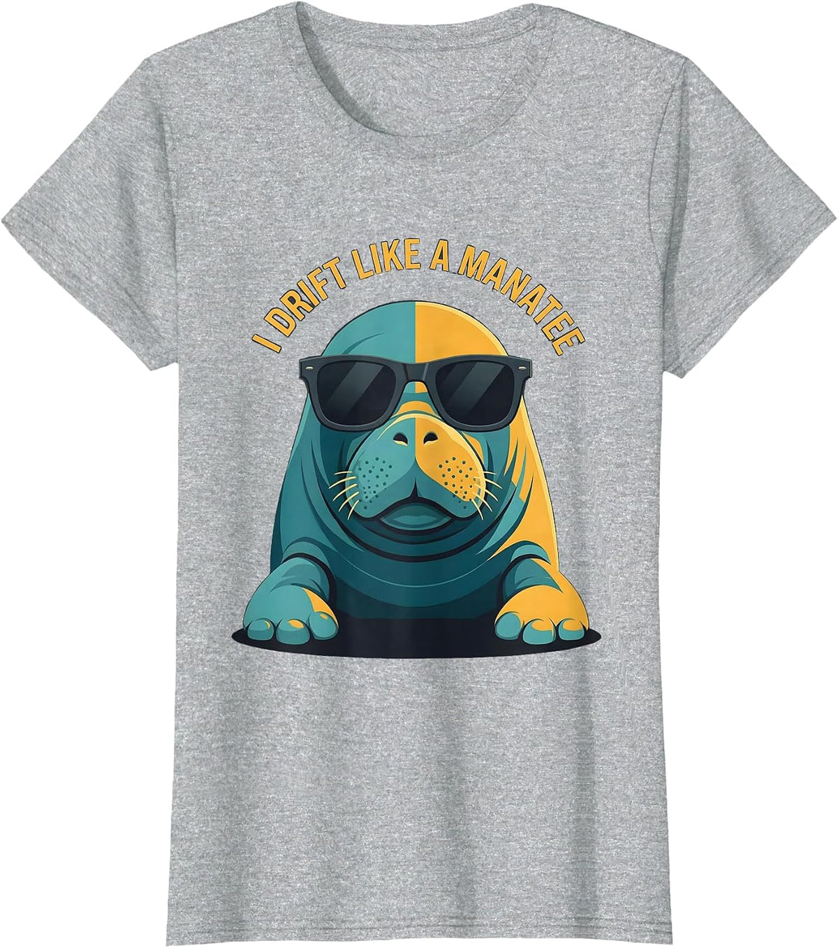 I Drift Like A Manatee Flat Vector Novelty Animal Humor T-Shirt - Heather Grey