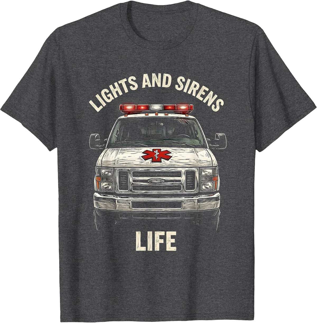 Men's Lights and Sirens Life EMT Graphic Design T-Shirt - Dark Heather Grey