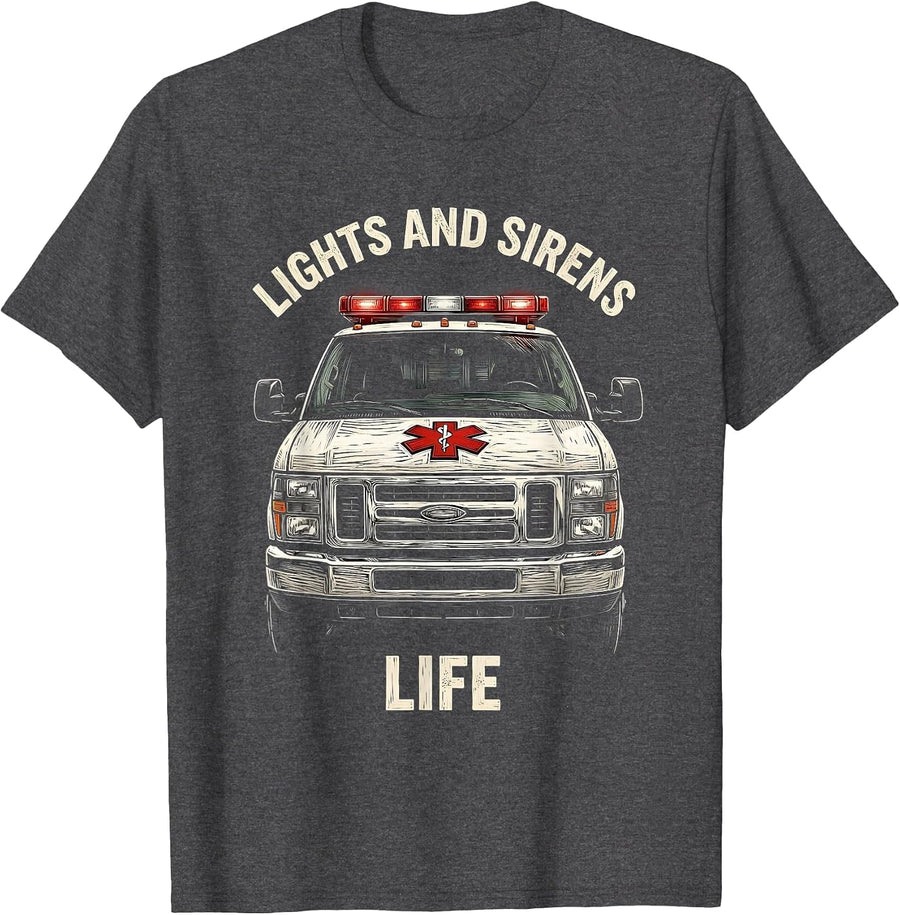 Men's Lights and Sirens Life EMT Graphic Design T-Shirt - Dark Heather Grey
