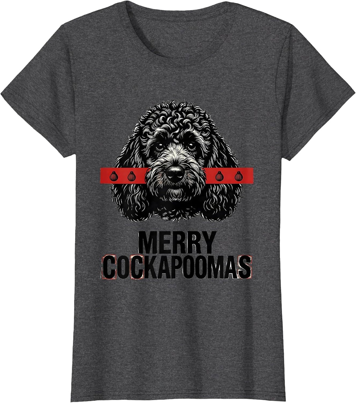 Women's Merry Cockapoomas Wood Type Letterpress Funny Cockapoo T-Shirt - Dark Heather Grey