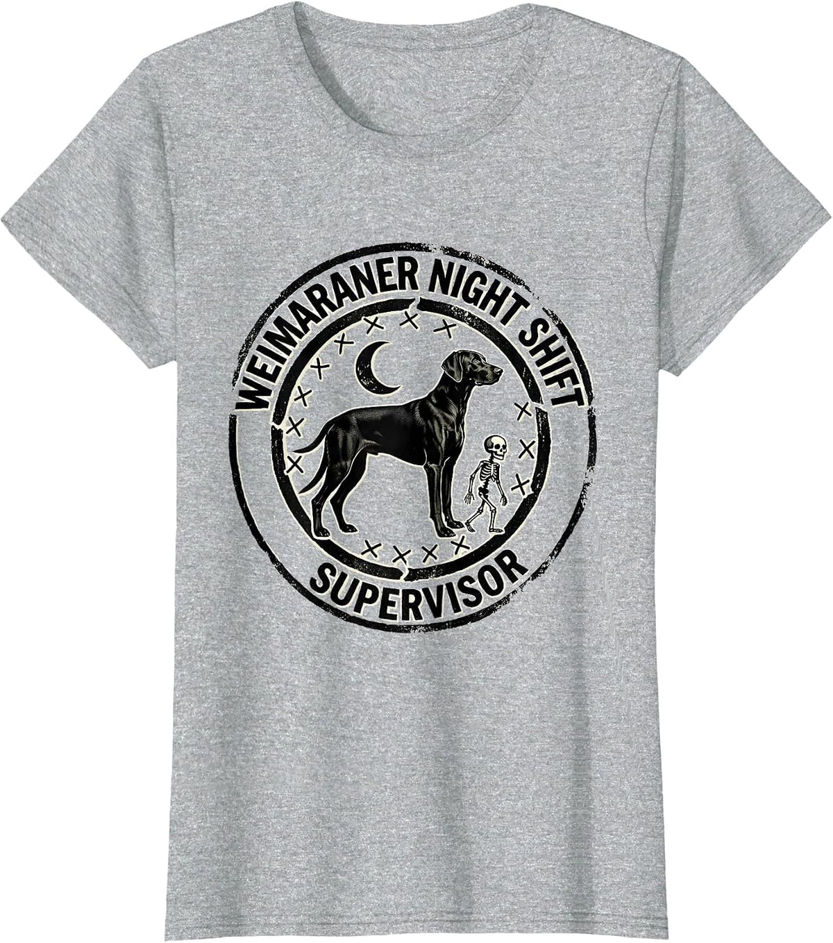 Weimaraner Night Shift Supervisor Funny Dog Mom Halloween T-Shirt - Heather Grey