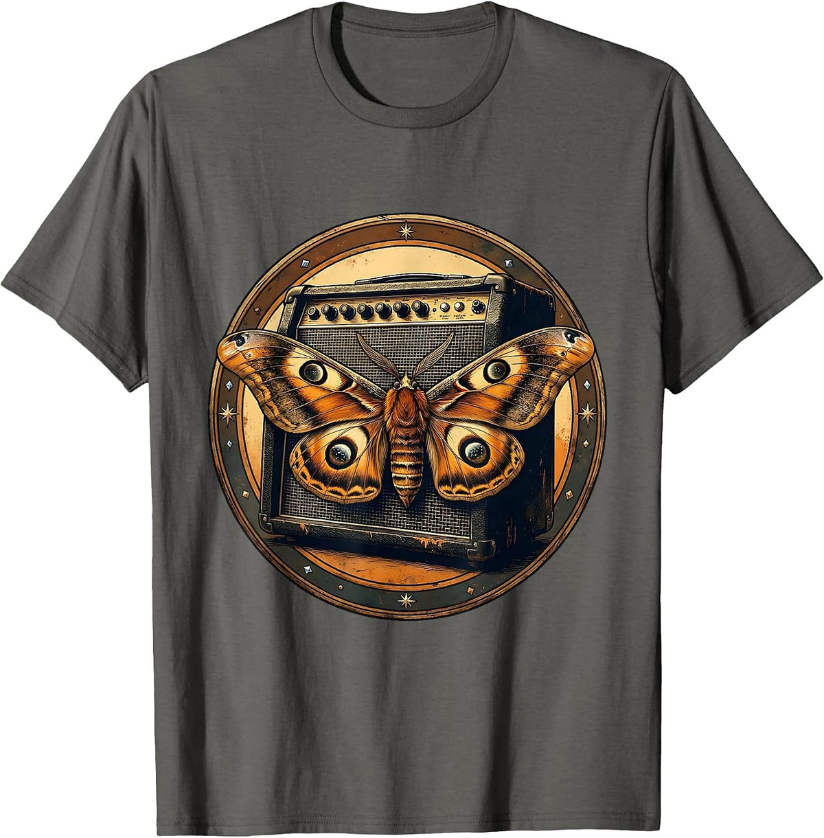 Moth to Amplifier 90s Rock Band Graphic T-Shirt - Asphalt Grey