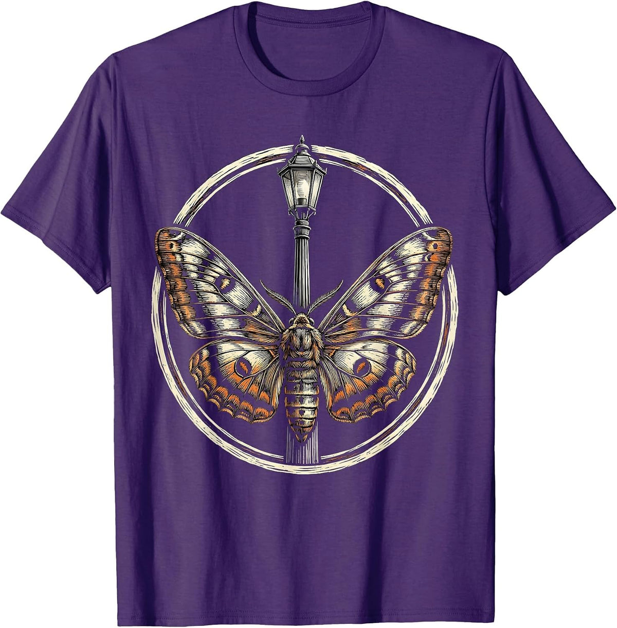 Punk Moth Streetlight Illustration T-Shirt - Purple
