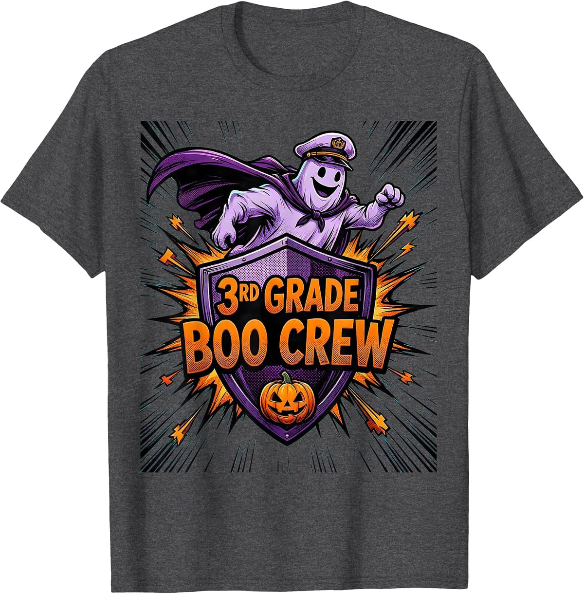 3rd Grade Boo Crew Spooky Third Grade Halloween Teacher T-Shirt - Dark Heather Grey