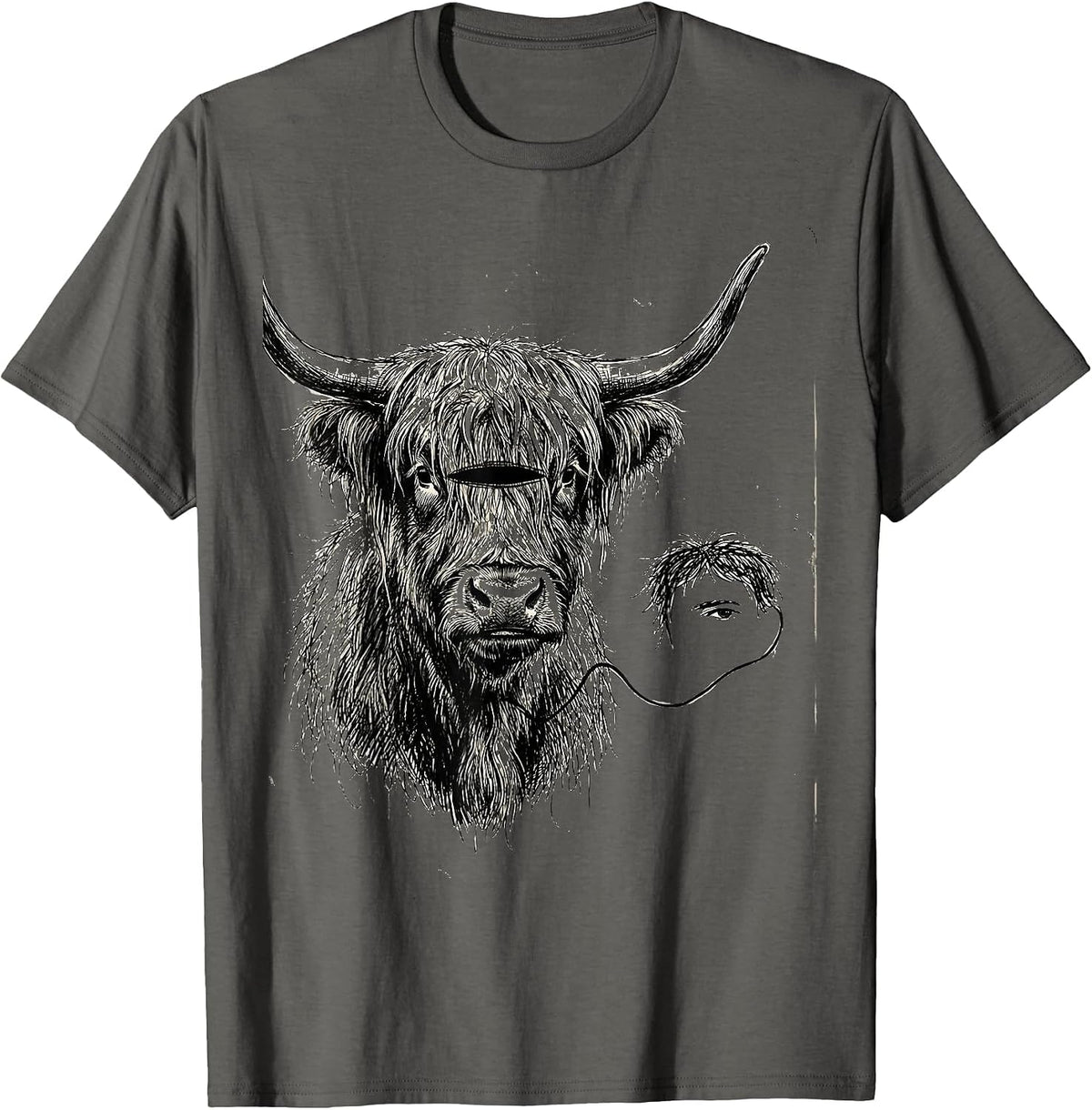 Highland Cow Doodle Cute Cow Lover Humor T-Shirt - Asphalt Grey