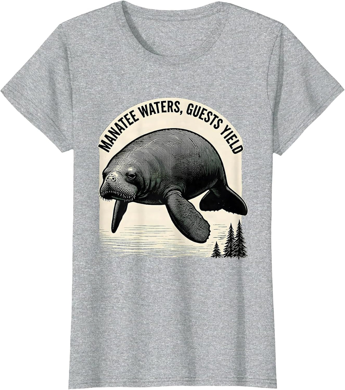 Manatee Waters Guests Yield Vintage Florida Wildlife Gulf T-Shirt - Heather Grey