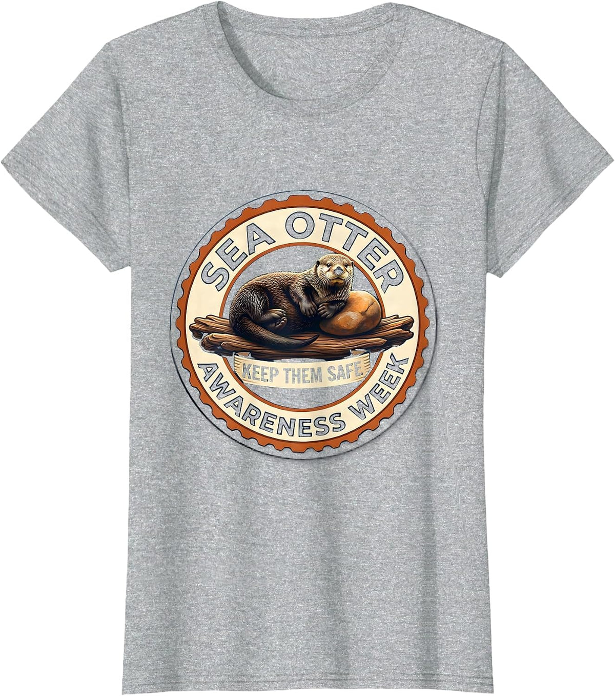 Keep Them Safe Cute Sea Otter Animal Lover Awareness T-Shirt - Heather Grey