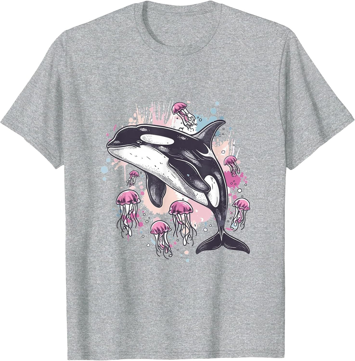 Orca Whale Jellyfish Graphic T-Shirt - Heather Grey