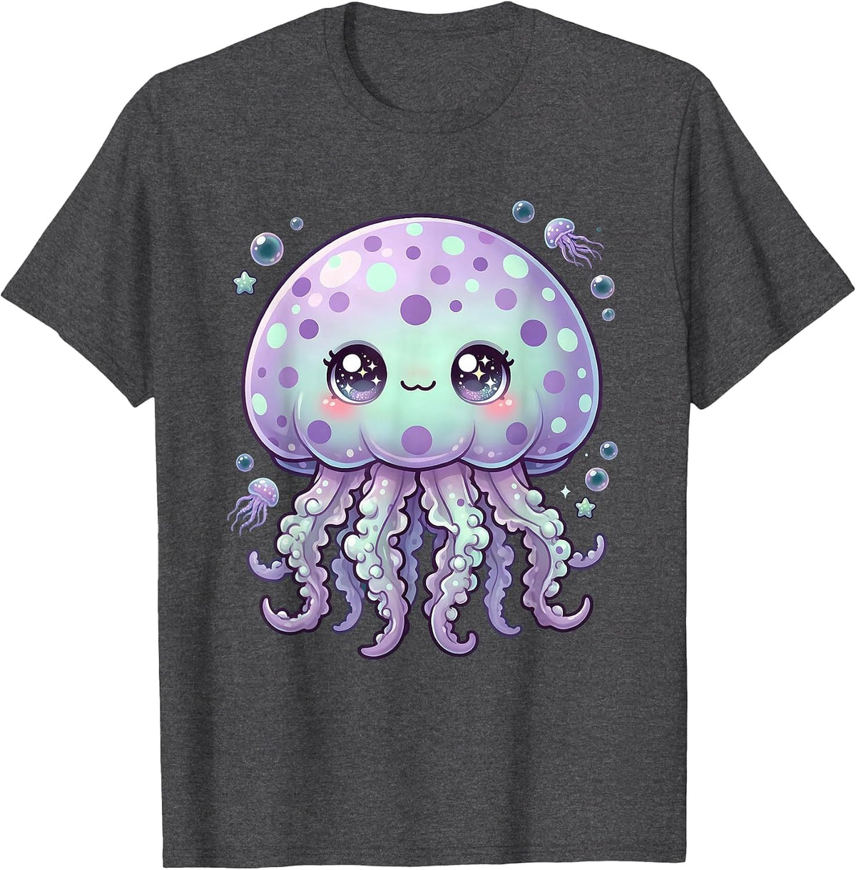 Polka Dot Jellyfish Deep Sea Ocean Art T-Shirt - Dark Heather Grey