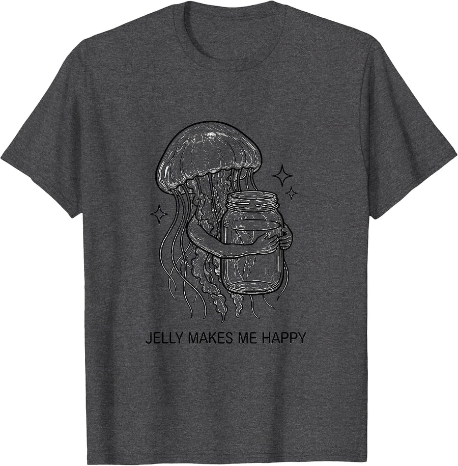 Men's Jelly Makes Me Happy Cute Kawaii Jellyfish Sea Creature T-Shirt - Dark Heather Grey