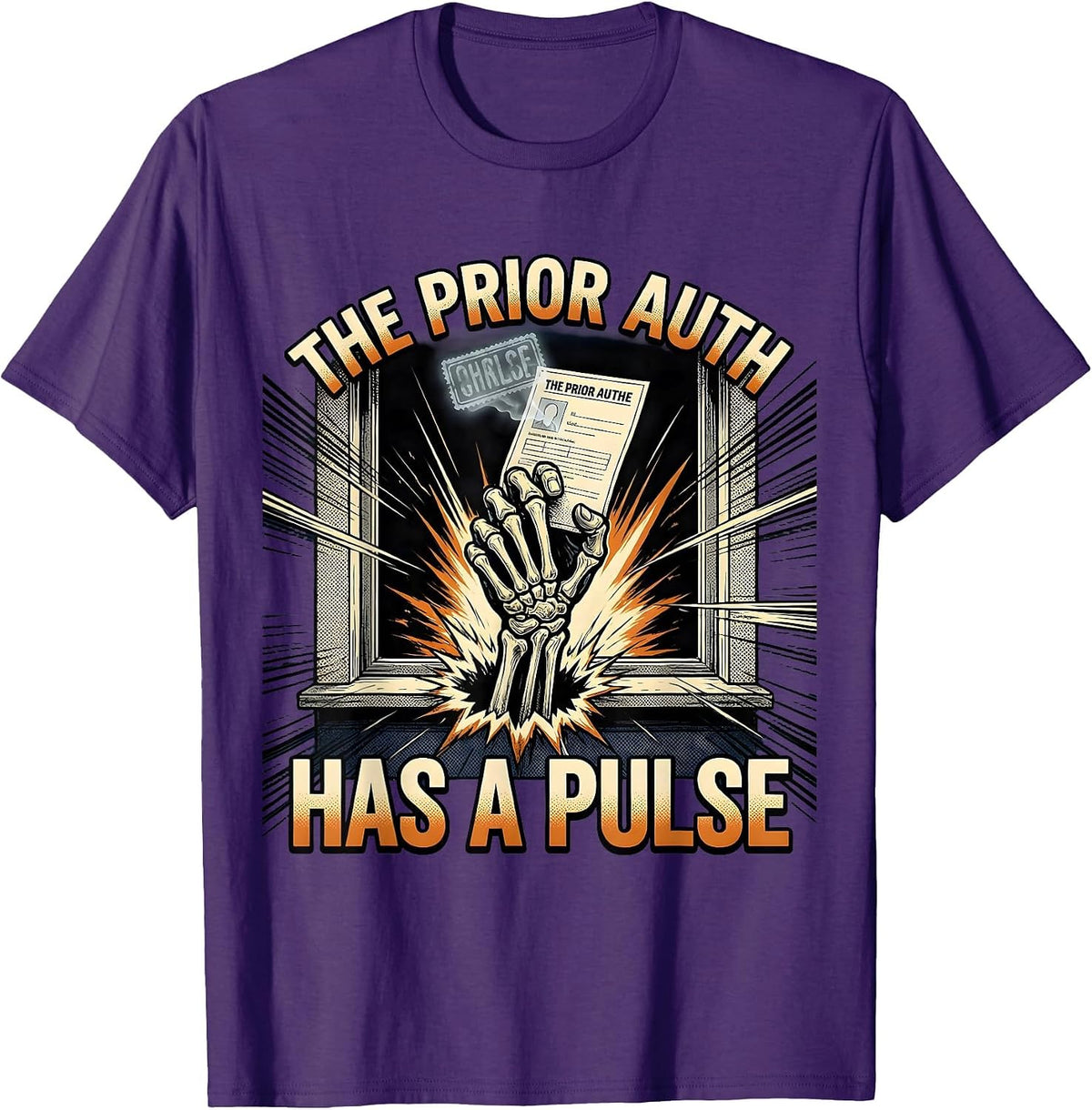 The Prior Auth Has A Pulse Funny Pharmacy Tech Halloween T-Shirt - Purple