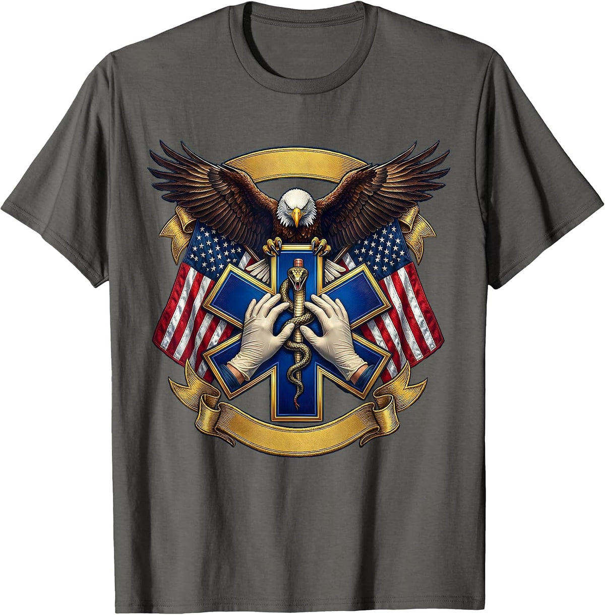 EMT Chest Compressions CPR Graphic Design T-Shirt - Asphalt Grey