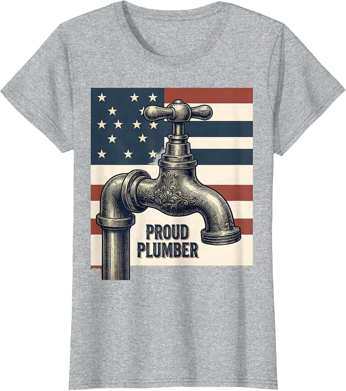 Proud Plumber Vintage American Flag Occupation Pride T-Shirt - Heather Grey