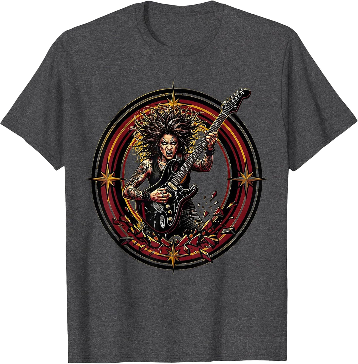 Riot Grrrl Guitar Smash Stage Illustration T-Shirt - Dark Heather Grey