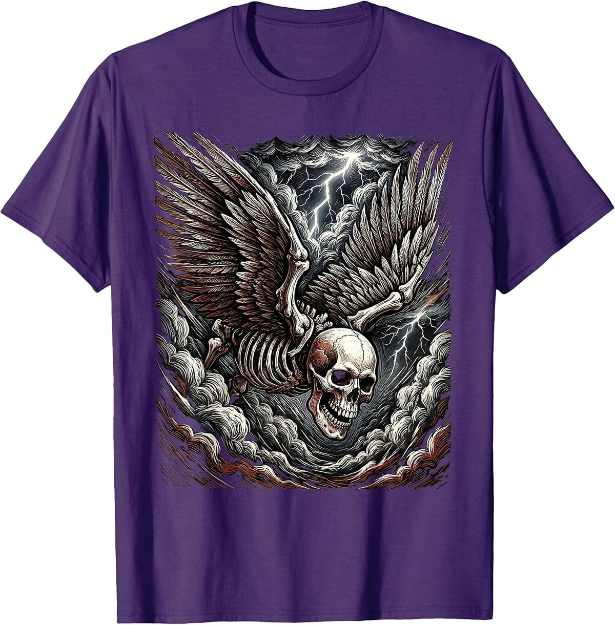 Winged Skull Storm Cloud Rock Graphic T-Shirt - Purple