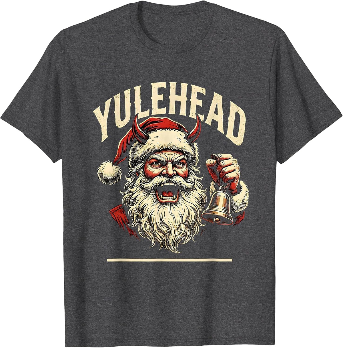 Men's Yulehead Tattoo Heavy Metal Rock Christmas Santa Humor T-Shirt - Dark Heather Grey
