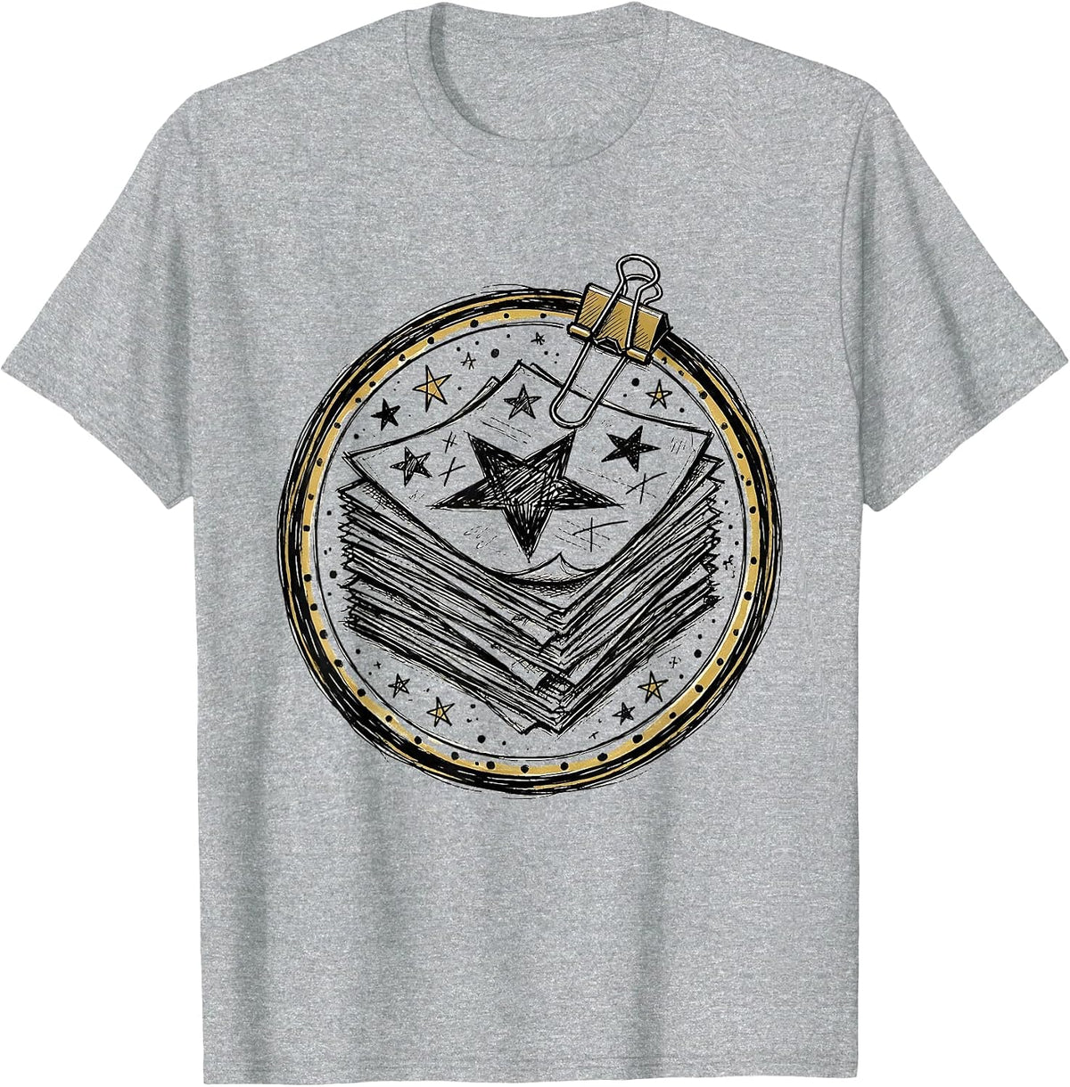 Men's Third Grade Teacher Graded Papers Gold Stars T-Shirt - Heather Grey