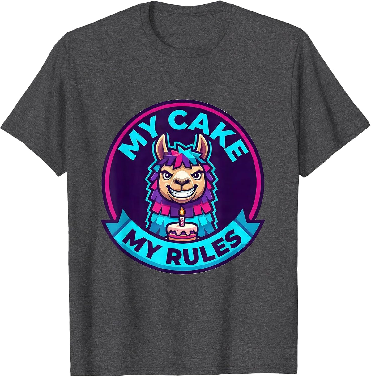 Men's My Cake My Rules Bruh Birthday Llama Piñata Gamer Meme T-Shirt - Dark Heather Grey