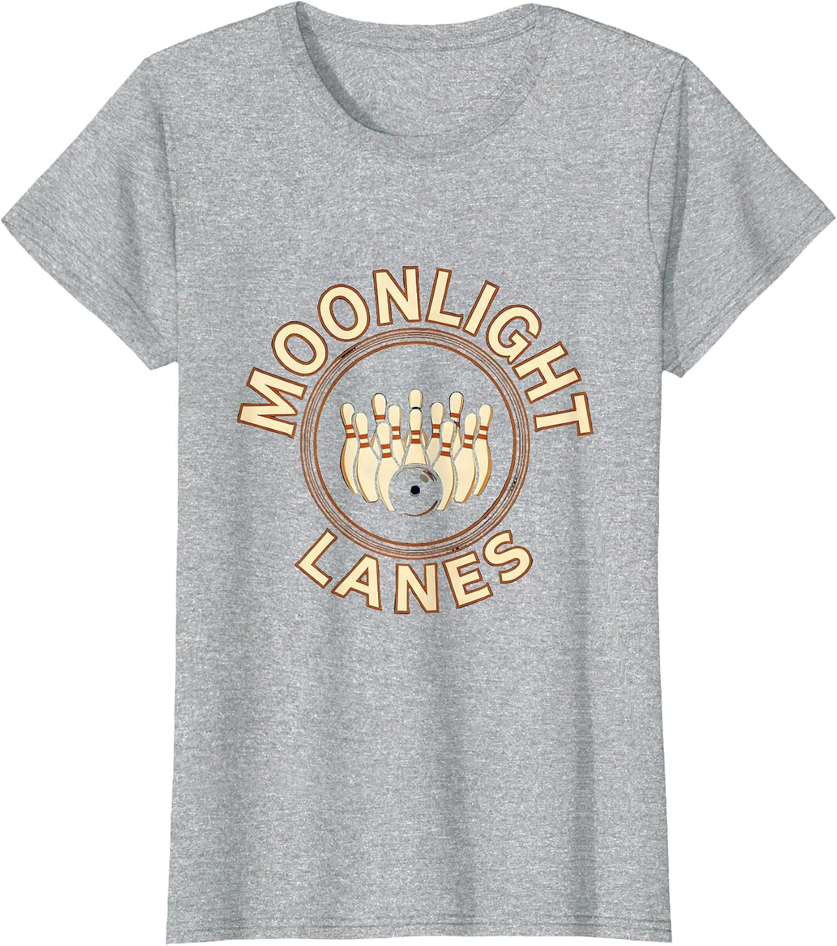 Moonlight Lanes Vintage Retro Bowling Enthusiast Graphic T-Shirt - Heather Grey